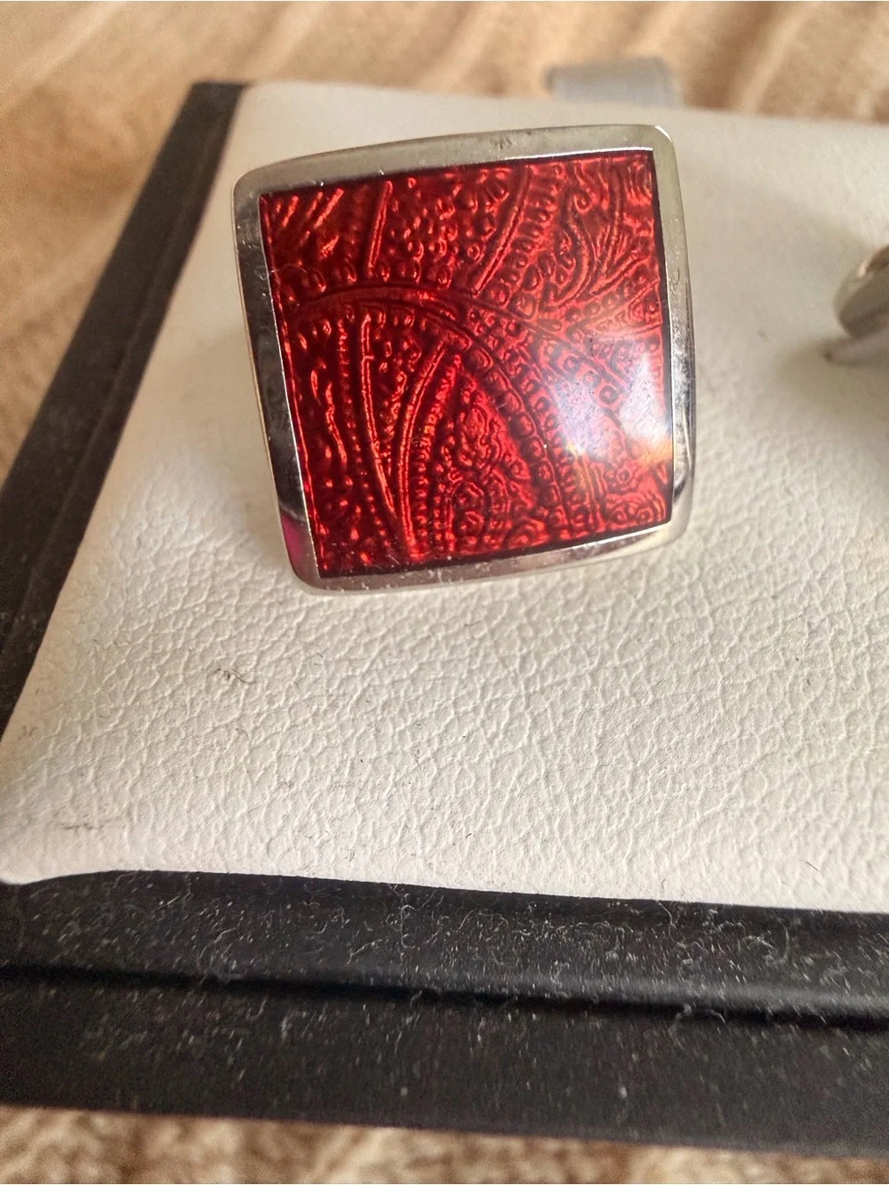 David Donahue Textured Square Enamel Cufflinks in Sterling Silver